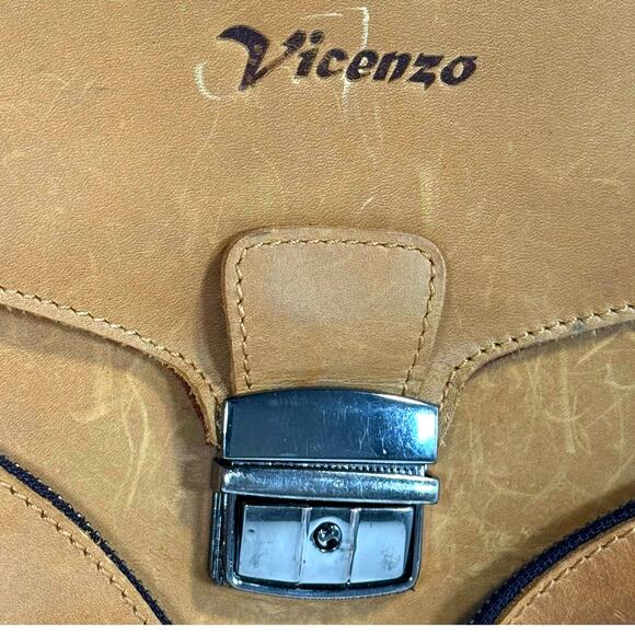 Vintage Vicenzo Brown Genuine Leather Briefcase Laptop Messenger Bag - Picture 6 of 12
